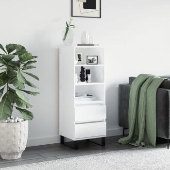 Aparador alto de madera contrachapada blanco brillo 40x36x110 cm, mueble de almacenaje para salón, buffet y armario auxiliar