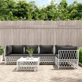 vidaXL 6-Piece White Steel Garden Lounge Set with Cushions