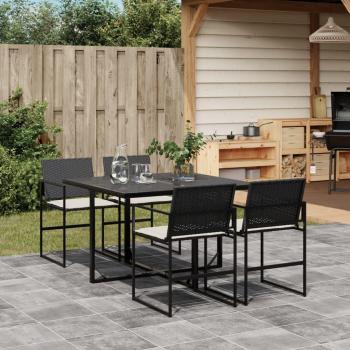 Set de muebles de jardín 5 piezas con cojines de ratán sintético negro