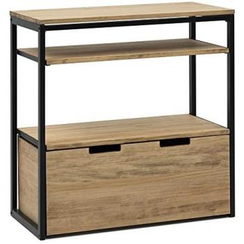 Mueble Multiusos iCub ECO 1 Estante y Cajón Inferior 80x40x80cm Negro Madera de Pino Maciza Acabado Vintage Estilo Industrial