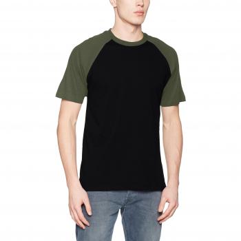 Urban Classics Men's Raglan Contrast Tee - Black/Olive - Size L to 4XL