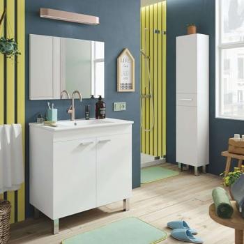 Conjunto de Muebles de Baño Atenea con Lavabo y Columna Color Blanco Brillo