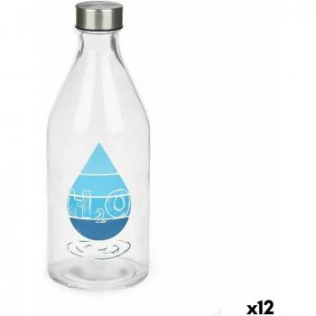 Vivalto Botella H2O Vidrio 1 L - Menaje y Utensilios de Cocina - Tapón Plateado - Transparente (12 Unidades)