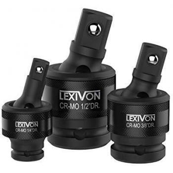 LEXIVON Juego de llaves de vaso universales de impacto de primera calidad | Diseño de resorte de bola de 3 piezas 1/2, 3/8 y 1/4 U-Joint Drive | Acero Cr-Mo - Grado de impacto completo