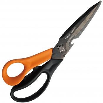 Fiskars Tijeras multifunción Cuts + More, Hoja de Acero Inoxidable/Mangos de plástico, Negro/Naranja, 3x30x12 cm, 1000809