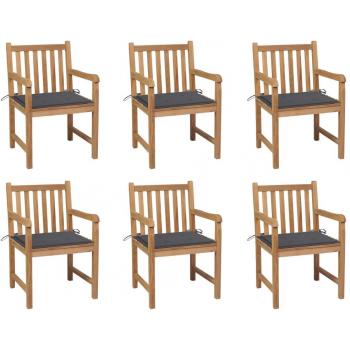 Sillas de jardín 6 piezas con almohadas de madera maciza de teca color antracita