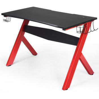 Escritorio de Gaming Ergonómico Costway con Portavaso, Porta Cascos y Alfombrilla para Ratón Negro 115 x 60 x 76 cm