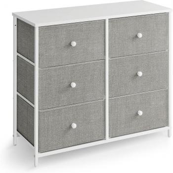 Cómoda de estilo industrial con 6 cajones de tela, armario de almacenamiento con marco de acero y tapa de madera, ideal para dormitorio y pasillo, disponible en varios colores, dimensiones 30x80x71 cm