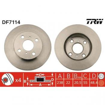 Disco de freno TRW DF7114, tipo: disco de freno, características: fabricado por TRW, diseño específico para alta eficiencia en frenado, material de alta calidad para mayor durabilidad y resistencia al desgaste, compatible con