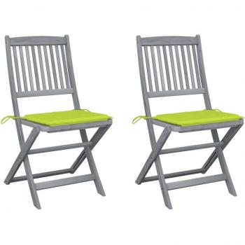 Folding Outdoor Chairs Set of 2 with Cushions in Solid Acacia Wood