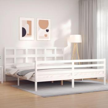 Estructura de cama de matrimonio con cabecero de madera maciza blanca vidaXL