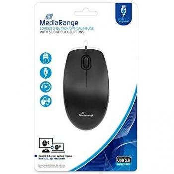 Ratón óptico con cable MediaRange MROS212, 3 botones, clic silencioso, color negro/gris