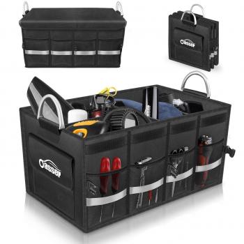 Oasser Organizador Maletero Coch Tamaño Grande Tapa Desmontable con Asa de Aluminio Diseño Plegable Impermeable y Antideslizante Negro E3