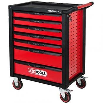 Carro de taller RACINGline negro/rojo con 7 cajones y 215 piezas de herramientas premium