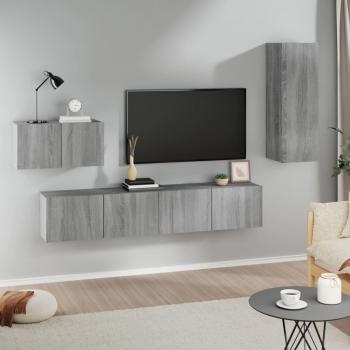 Set de muebles para TV 4 piezas madera contrachapada gris Sonoma