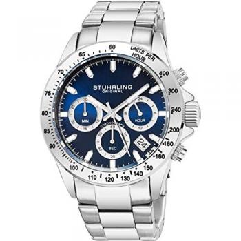 Stührling Men's Ultima 3960 Quartz Chronograph Watch - 42mm Silver Stainless Steel, Water Resistant to 100m