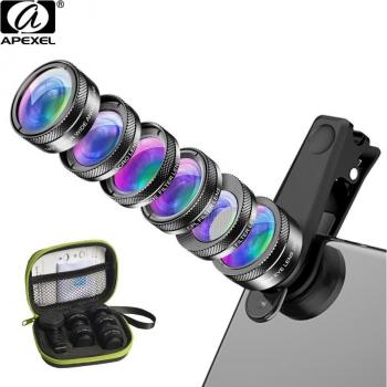 Kit de Lentes Universal 6 en 1 para Cámara de Teléfono - Lente Ojo de Pez, Gran Angular, Macro y Filtro CPL/StarND32 para Todos los Smartphones