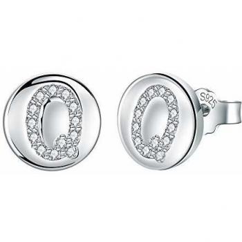 J.Endéar Pendientes Letra inicial Q Niñas Mujer Plata de ley 925 con circonita cúbica Disco redondo Joyas, Tamaño pequeño