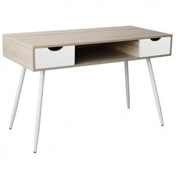 Escritorio escandinavo de madera BJORN con cajones blancos y patas de metal negro