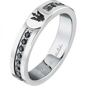 Anillo Varis de acero plateado con detalles en piedra, colección Maserati Iconic