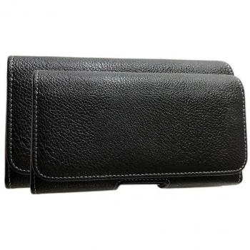 AXELENS Funda Horizontal Universal con Presilla para Cinturón para Smartphone de hasta 5 Pulgadas iPhone Galaxy Xiaomi OPPO - Cuero Ecológico Texturizado - Negro