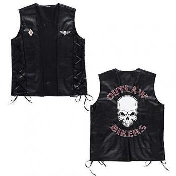 Chaleco Biker de PU Negro con Calavera Blanca para Adultos Unisex - WIDMANN