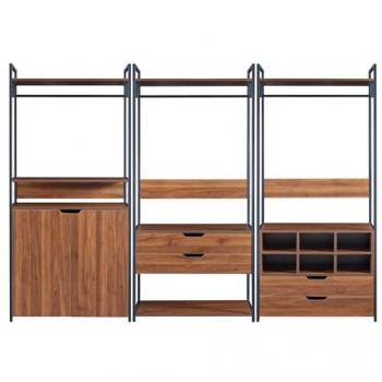 Conjunto Larem de 3 Percheros con 4 Cajones, 6 Compartimentos Abiertos y 1 Cerrado - Negro/Efecto Nogal