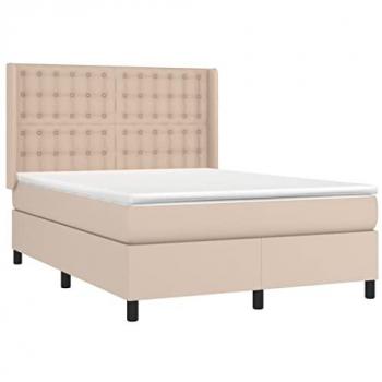 Cama box spring colchón LED cuero sintético capuchino 140x190cm