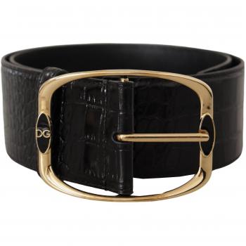 Dolce & Gabbana Black Crocodile Print Gold Metal DG Logo Buckle Belt - 75 cm / 30 Inches