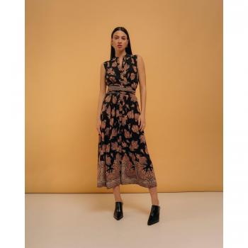Vestido NIZA Largo Camisero Manga Sisa Cuello Redondo Escote Pico Sin Mangas