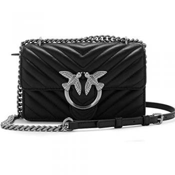 Pinko Women's Love One Mini Black Leather Shoulder Bag