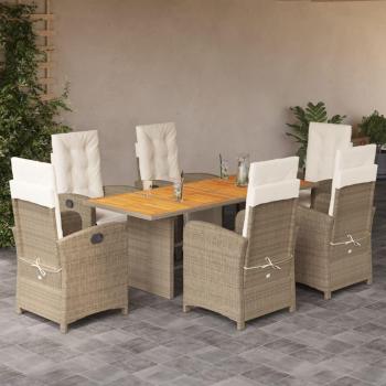 7-Piece Beige Poly Rattan Garden Dining Set with Cushions