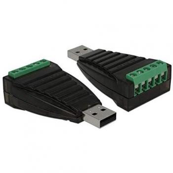 Adaptador USB Tipo A a RS-422/485 con Terminal Block de 5 Pines y Protección contra Sobretensiones, Negro