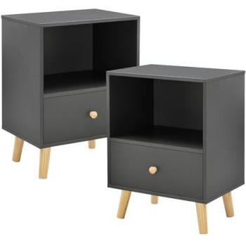 Set de 2 mesas auxiliares Sundsvall con cajón y compartimento abierto - Gris oscuro