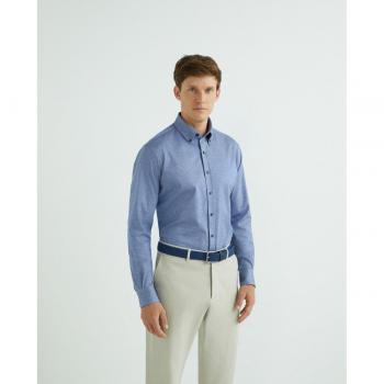 Rushmore - Camisa de hombre sport regular fit, 100% algodón sport PUNTO rayas azul, cuello botón punta, puño arista