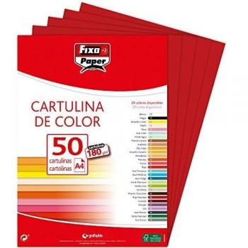 Fixo Paper 11110356 – Paquete de cartulinas A4 – 50 unidades color rojo carmín, 180g