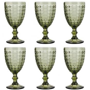 Set de 6 Copas de Vidrio Verde con Relieve 30CL Ecológicas y Recicladas - La Bouchée by La Cartuja de Sevilla Alma