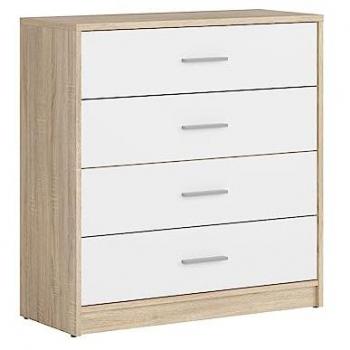 Cómoda 4 Cajones Estratificada Beige y Blanco Ewen