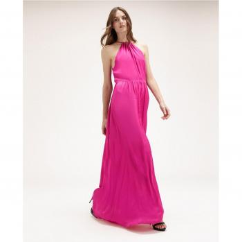 Motivi - Vestido largo halter de satén con cuello