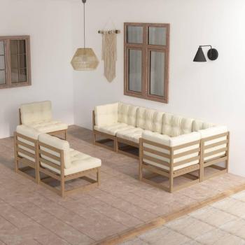 Juego de muebles de jardín 8 piezas con cojines de madera de pino maciza