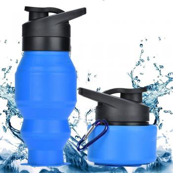 Botella plegable del silicón, 530ML CoolFoxx portable + prueba del escape + Resuable + BPA libera + ligero + no tóxico + Niza que mira la taza de la taza del agua con el mosquetón, ideal para el Gimnasio / los deportes al aire libre / Trave, los mejore
