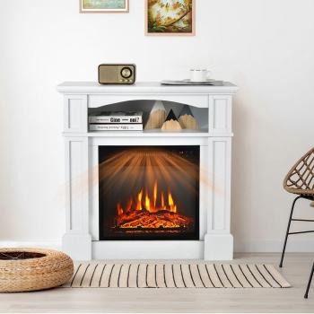 32-Inch 1400W Freestanding Electric Fireplace TV Stand with Shelf in White