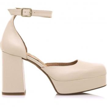 Mustang Sandalias de Tacón Jacqueline Beige para Mujer, Piel, Altura de Tacón 9 cm, Cierre con Hebilla, Puntera Redonda