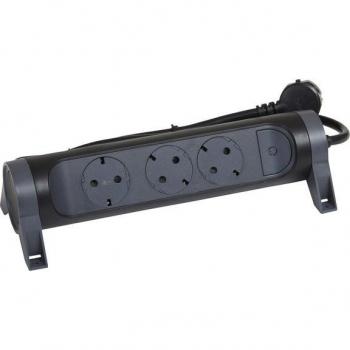 Legrand, Regleta giratoria de 3 enchufes, Enchufe múltiple, Montaje en Pared o Mesa, Interruptor LED, Cable de 1,5 m, Color Negro