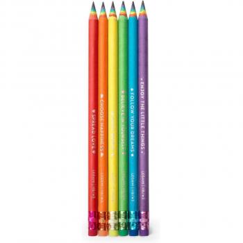 Set 6 lápices HB arco iris con frases inspiracionales y goma en la base