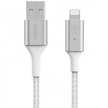 Belkin cable de carga Smart (LED, USB, 1.2 m, consulta fácilmente el estado de la carga, para iPhone, AirPods y iPad, certificación MFi) blanco