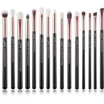 Juego de 15 pinceles profesionales de maquillaje de Jessup pinceles con mango de madera ideales para cosmética pestañas sombras color negro perla oro rosado T157