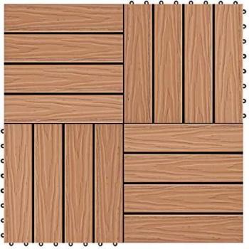 vidaXL 11 pcs Decking Tiles Deep Embossed WPC Teak Colour