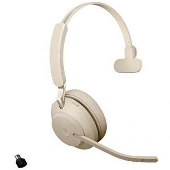 Jabra Evolve2 65 Auriculares Inalámbricos Monoaurales con Cancelación de Ruido - Certificados para Microsoft Teams - Batería de Larga Duración - Adaptador Bluetooth USB-C - Beige
