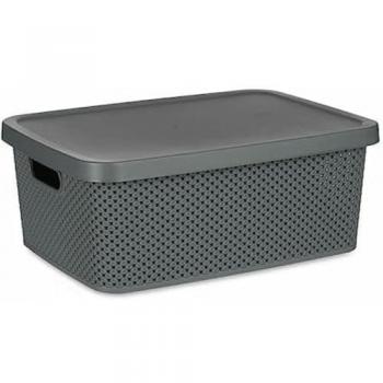 Caja de Almacenaje Antracita con Tapa Plástico 13L 28x15,5x39 cm (12 Unidades)